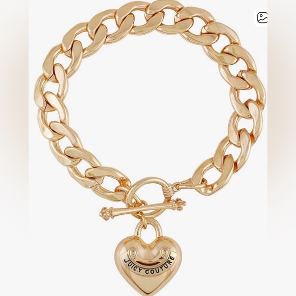 Juicy Couture Chunky Gold Tone Chain Puffy Heart Charm Toggle Bracelet 8” XL - Picture 1 of 11